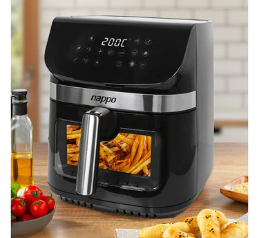Freidora Sin Aceite NAPPO Digital Power Pro 1800W 9L Tecnología Fry Force 360° Panel LED Táctil Visor Transparente y Luz Pinza DE REGALO